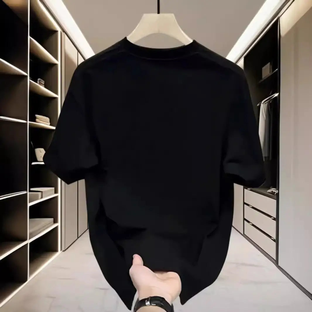 Men Cotton Short Sleeve T-Shirt White Loose Fit Summer