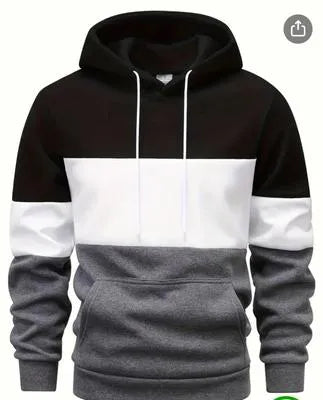 Men Color Block Fleece Hoodie Grey Black White