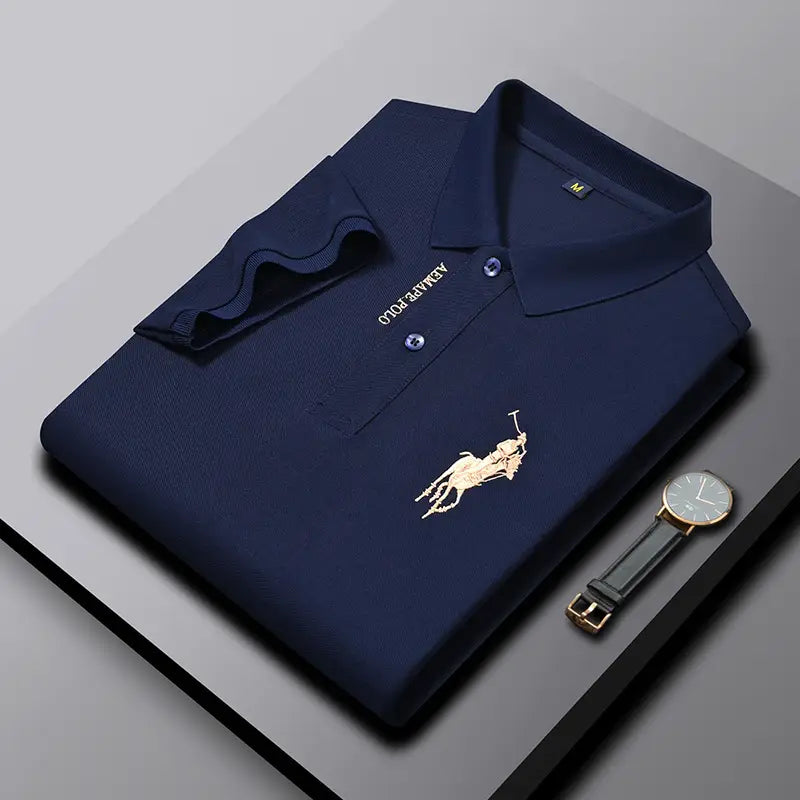 Men Navy Polo Shirt with Embroidered Pony Logo