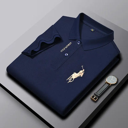 Men Navy Polo Shirt with Embroidered Pony Logo