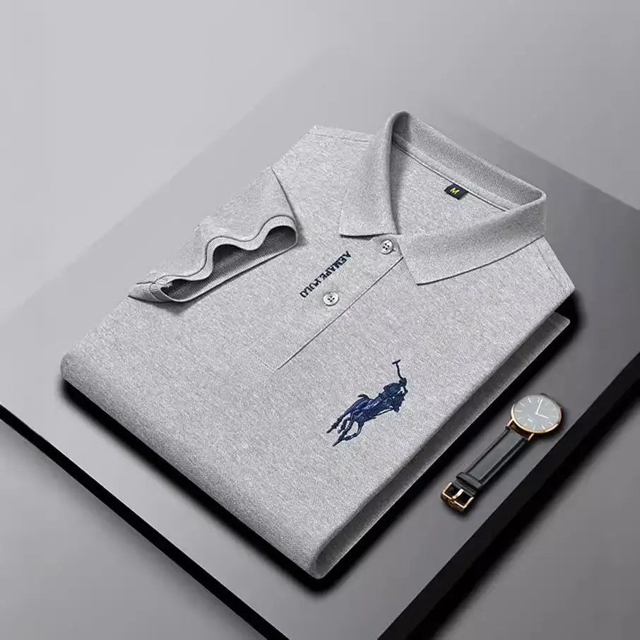 Men Navy Polo Shirt with Embroidered Pony Logo