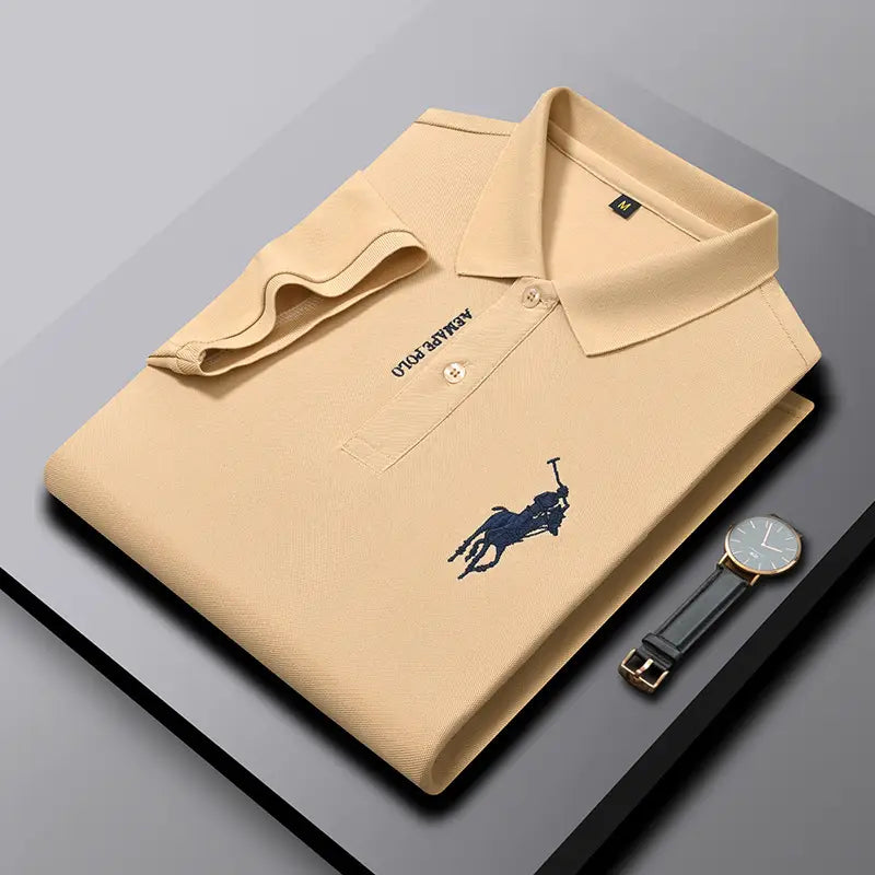 Men Navy Polo Shirt with Embroidered Pony Logo