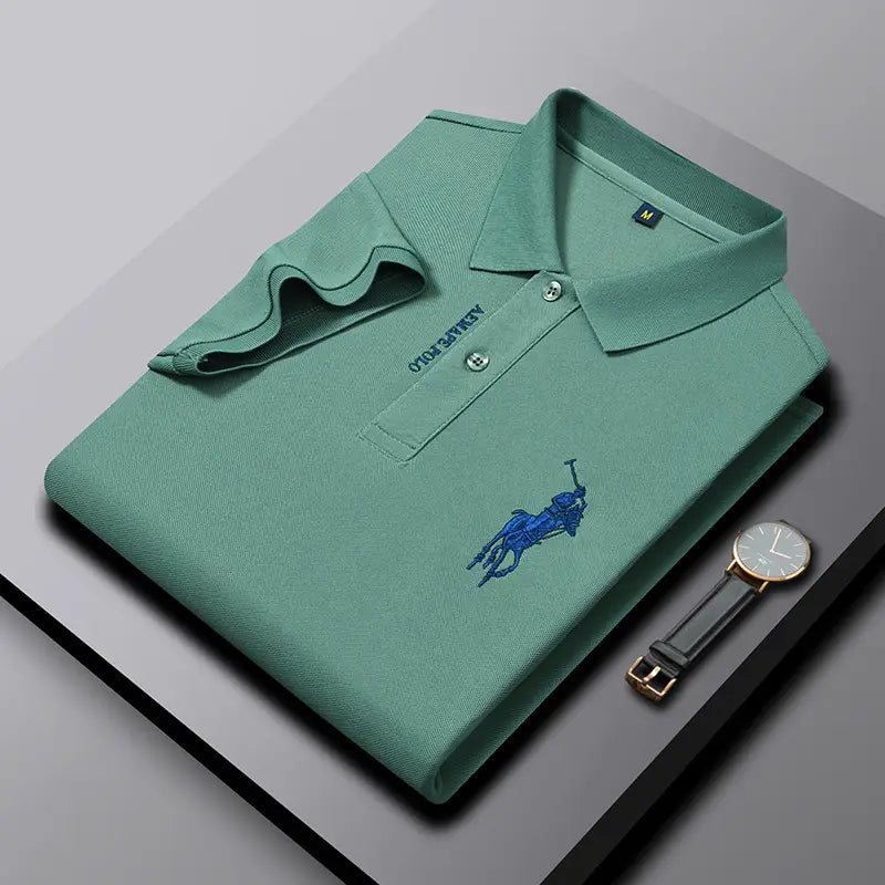 Men Navy Polo Shirt with Embroidered Pony Logo