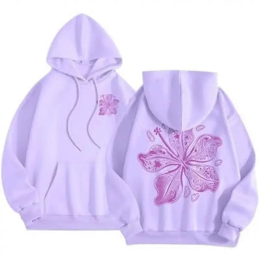 Women Light Purple Floral Graphic Hoodie