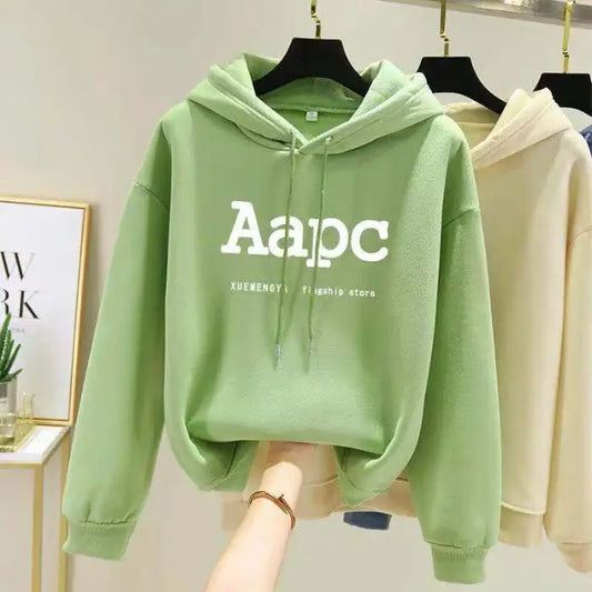 Women Velvet Hoodie Green Loose Autumn Winter