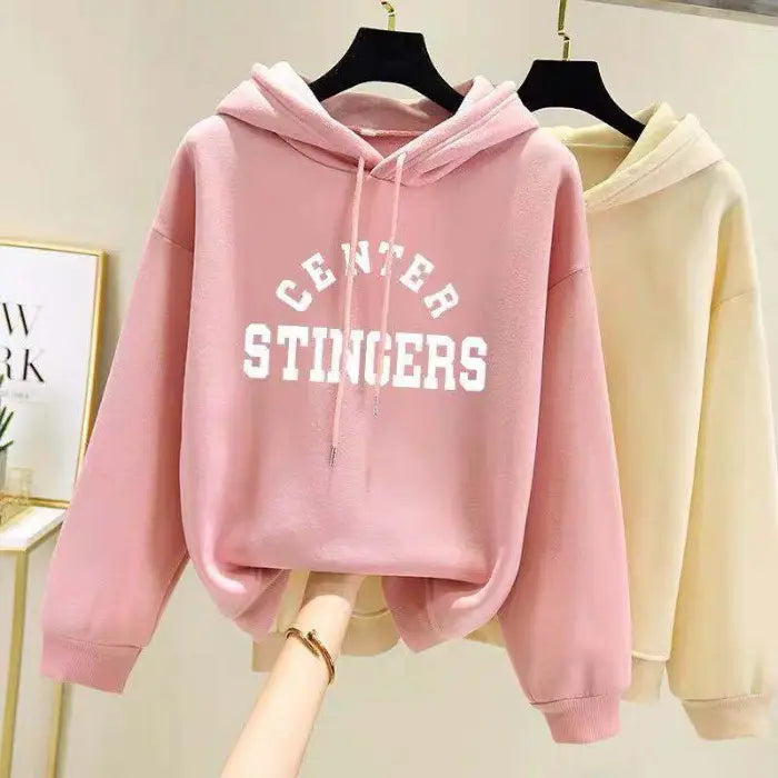 Women Velvet Hoodie Green Loose Autumn Winter