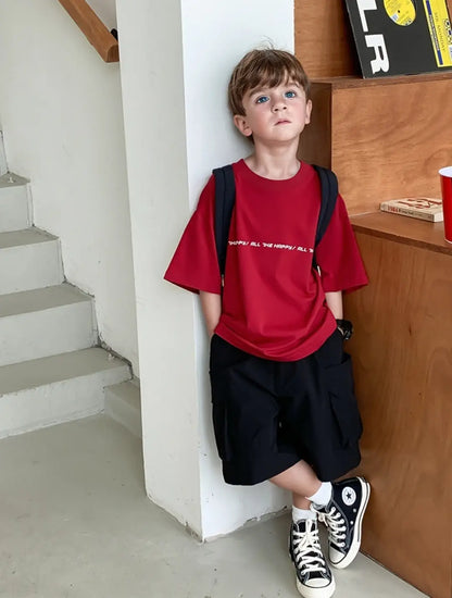 Boys Summer Short Sleeve T-Shirt Red 120cm